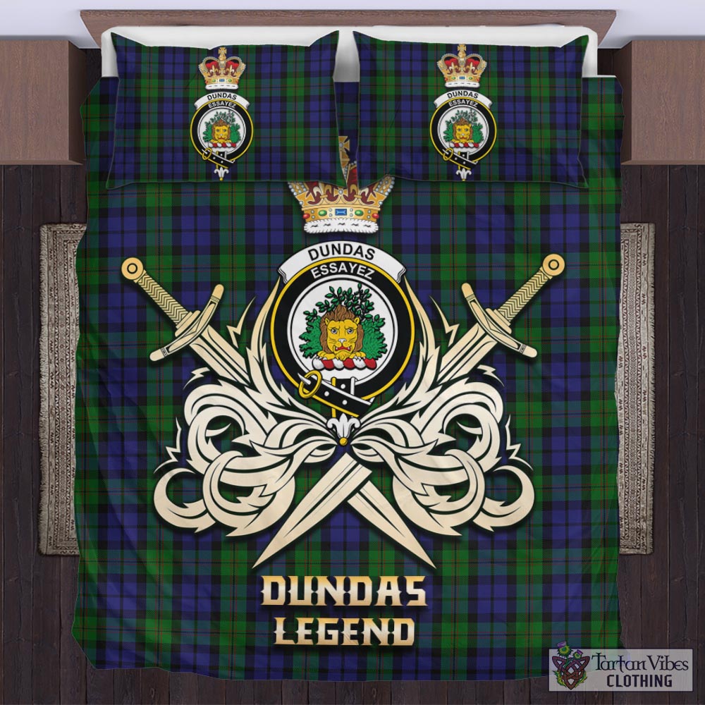 Tartan Vibes Clothing Dundas Tartan Bedding Set with Clan Crest and the Golden Sword of Courageous Legacy
