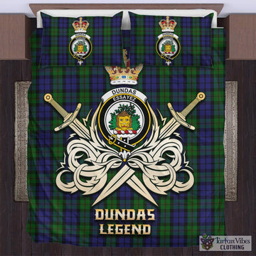 Dundas Tartan Bedding Set with Clan Crest and the Golden Sword of Courageous Legacy