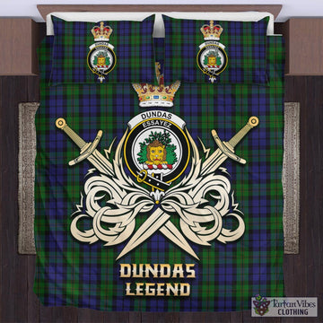 Tartan Vibes Clothing Dundas Tartan Bedding Set with Clan Crest and the Golden Sword of Courageous Legacy