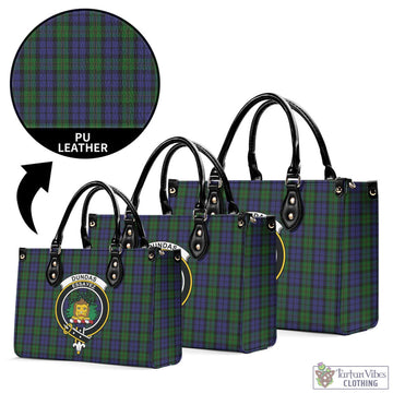 Dundas Tartan Luxury Leather Handbags with Family Crest L - Tartan Vibes Clothing