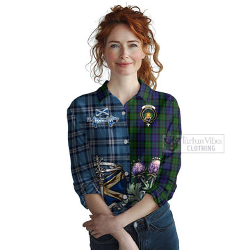 Dundas Tartan Women's Casual Shirt Happy St. Andrew's Day Half Tartan Style Female - Tartan Vibes Clothing
