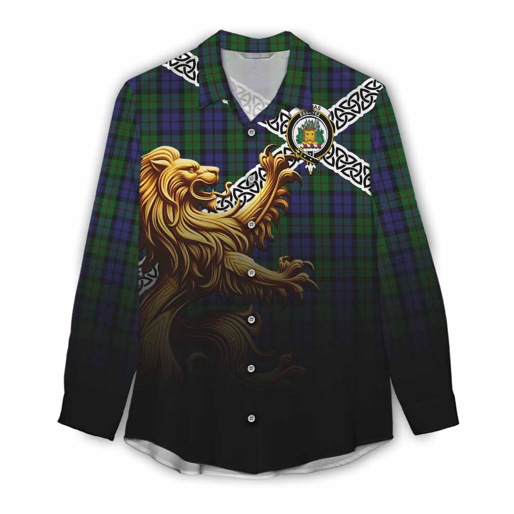 Dundas Crest Tartan Women's Casual Shirt with Golden Lion Emblem Celtic Style Female - Tartan Vibes Clothing