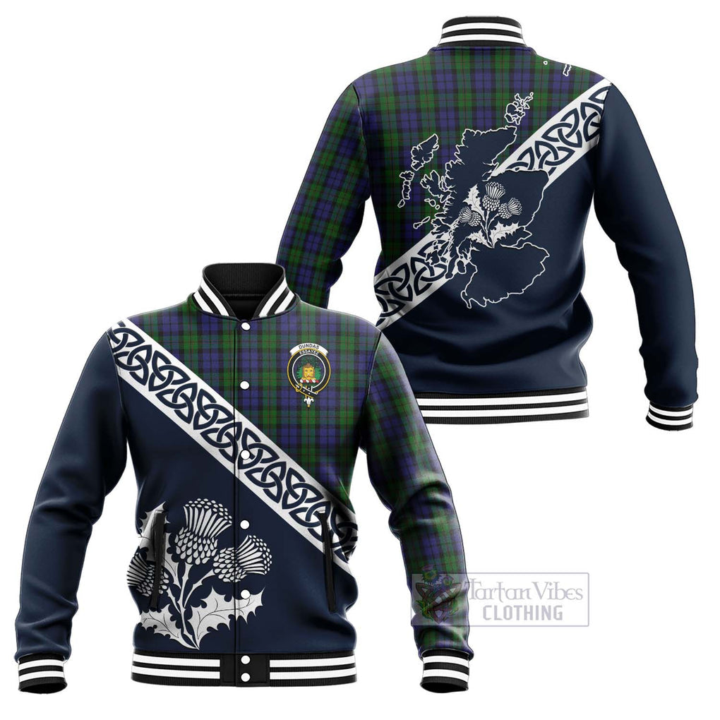 Dundas Tartan Baseball Jacket Featuring Thistle and Scotland Map Unisex - Tartan Vibes Clothing