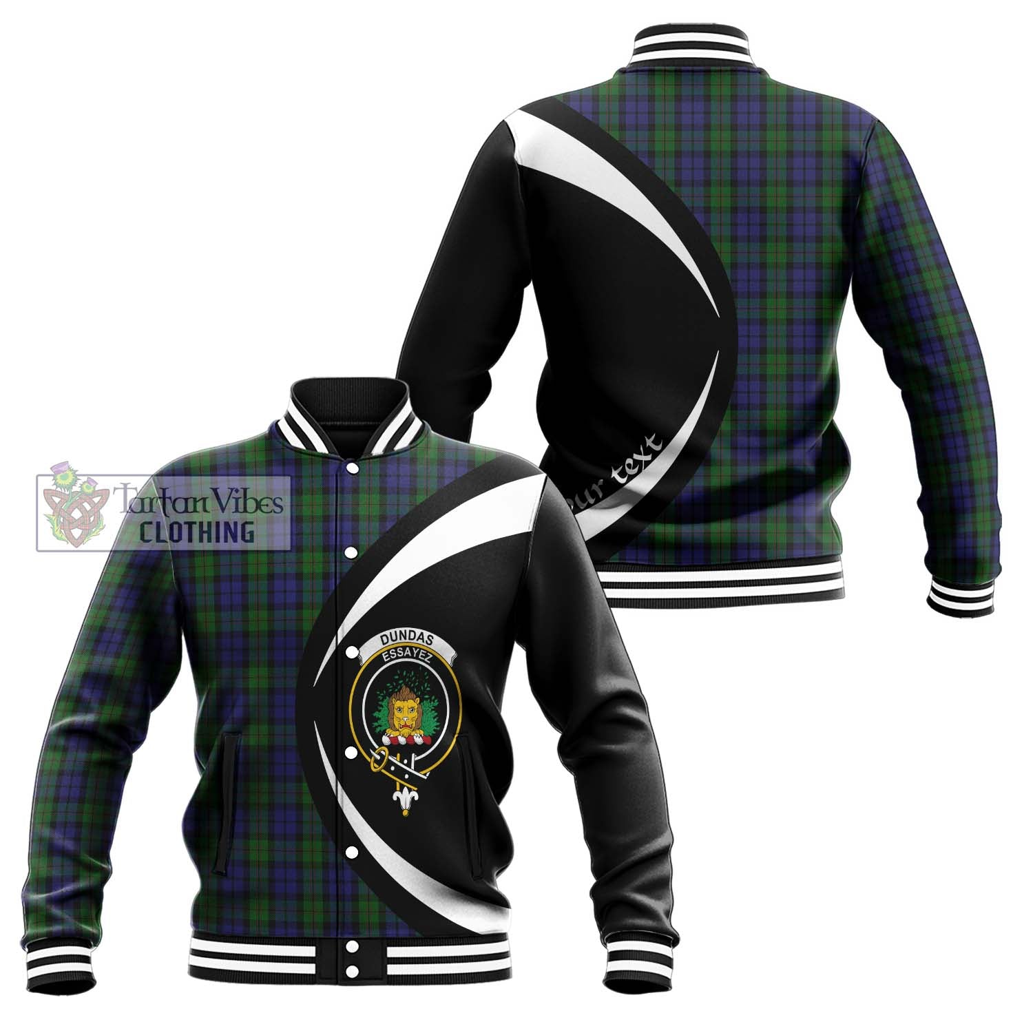 Dundas Tartan Baseball Jacket with Family Crest Circle Style Unisex - Tartan Vibes Clothing