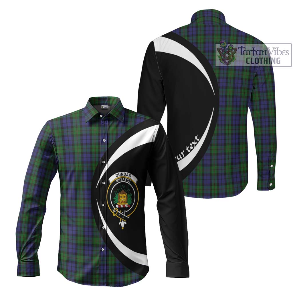 Dundas Tartan Long Sleeve Button Up with Family Crest Circle Style Men's Shirt S - Tartan Vibes Clothing
