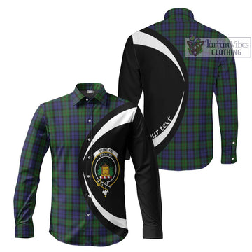 Dundas Tartan Long Sleeve Button Up with Family Crest Circle Style Men's Shirt S - Tartan Vibes Clothing