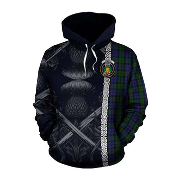 Dundas Tartan Cotton Hoodie with Family Crest Cross Sword Thistle Celtic Vibes Pullover Hoodie XS - Tartan Vibes Clothing