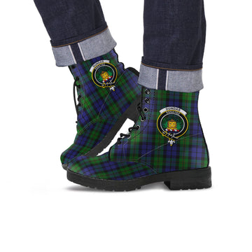 Dundas Tartan Leather Boots with Family Crest Men' Boots - Tartan Vibes Clothing