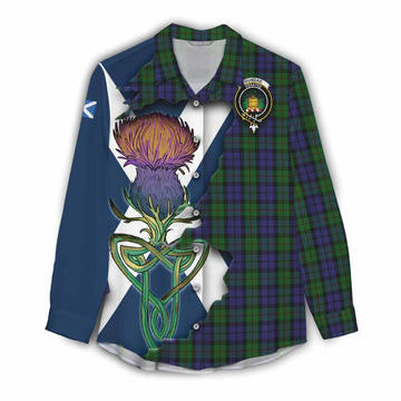 Tartan Vibes Clothing Dundas Tartan Family Crest Women's Casual Shirt Scottish Thistle Celtic Inspired