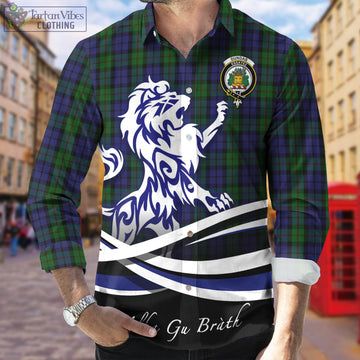 Dundas Tartan Long Sleeve Button Up Shirt with Alba Gu Brath Regal Lion Emblem