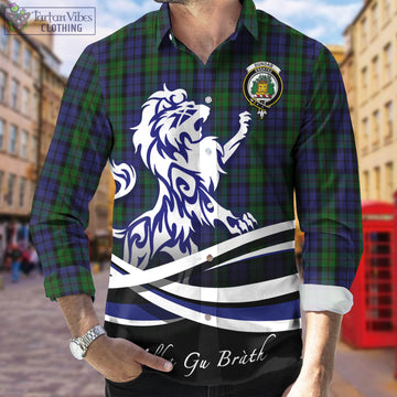 Dundas Tartan Long Sleeve Button Up Shirt with Alba Gu Brath Regal Lion Emblem Men's Shirt - Tartan Vibes Clothing