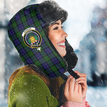 Dundas Tartan Winter Trapper Hat with Family Crest Winter Trapper Hat Universal Fit Circumference 22.8in (58cm) - Tartan Vibes Clothing