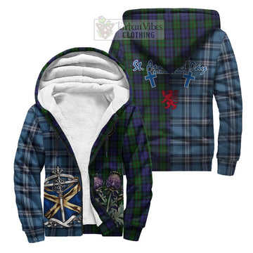 Dundas Tartan Sherpa Hoodie Happy St. Andrew's Day Half Tartan Style Unisex S - Tartan Vibes Clothing