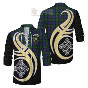 Dundas Tartan Ghillie Kilt Shirt with Family Crest and Celtic Symbol Style Men - Tartan Vibes Clothing
