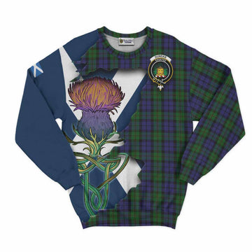 Tartan Vibes Clothing Dundas Tartan Family Crest Sweatshirt Scottish Thistle Celtic Inspired