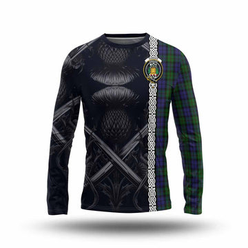Dundas Tartan Long Sleeve T-Shirt with Family Crest Cross Sword Thistle Celtic Vibes Unisex - Tartan Vibes Clothing