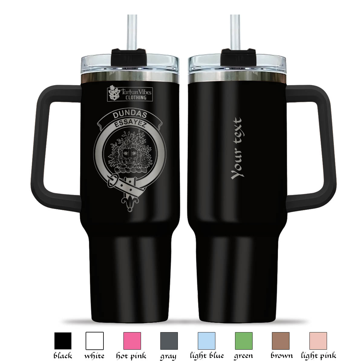 Dundas Clan Crest Engraved Tumbler with Handle 40 OZ - 2D-tartanvibesclothing