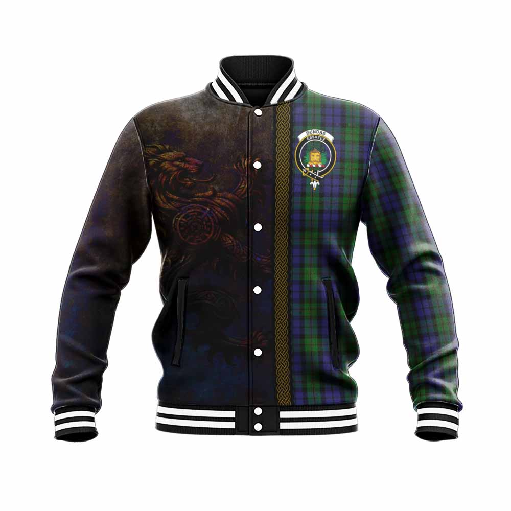 Dundas Tartan Family Crest Baseball Jacket Alba Gu Brath Be Brave Lion Ancient Style Unisex - Tartan Vibes Clothing