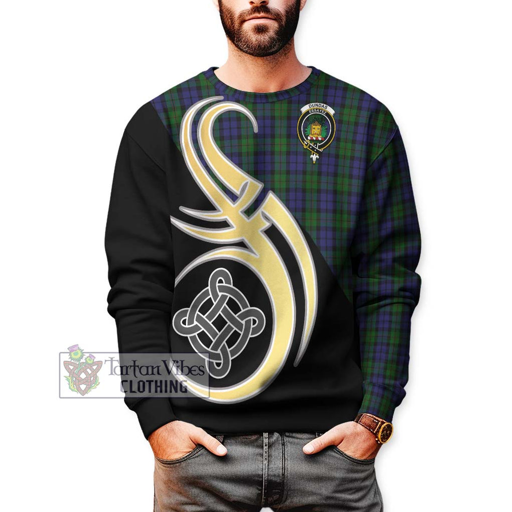 Dundas Tartan Sweatshirt with Family Crest and Celtic Symbol Style Unisex - Tartan Vibes Clothing