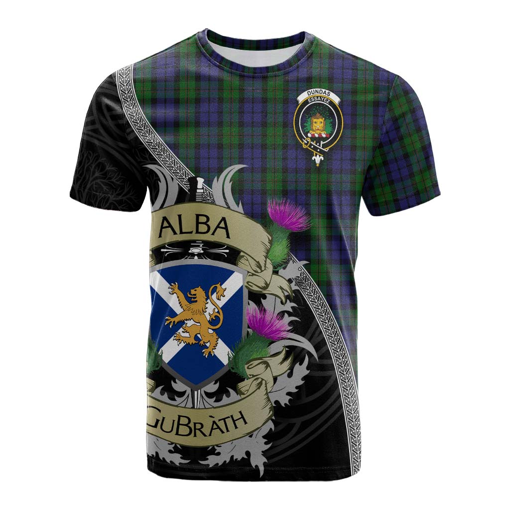 Tartan Vibes Clothing Dundas Tartan Family Crest Cotton T-shirt Lion Rampant Royal Thistle Shield Celtic Inspired