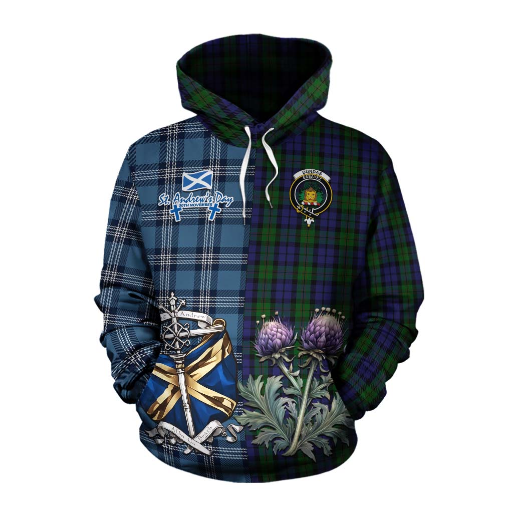 Dundas Tartan Cotton Hoodie Happy St. Andrew's Day Half Tartan Style Pullover Hoodie XS - Tartan Vibes Clothing