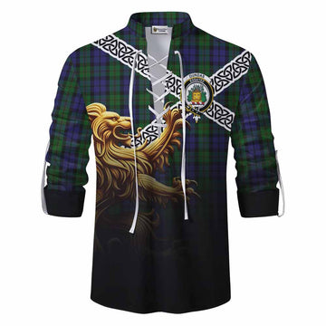 Dundas Crest Tartan Ghillie Kilt Shirt with Golden Lion Emblem Celtic Style Men - Tartan Vibes Clothing