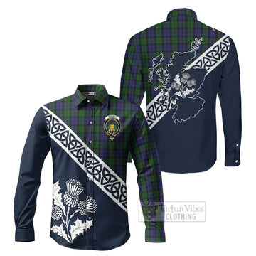 Dundas Tartan Long Sleeve Button Shirt Featuring Thistle and Scotland Map Men's Shirt S - Tartan Vibes Clothing