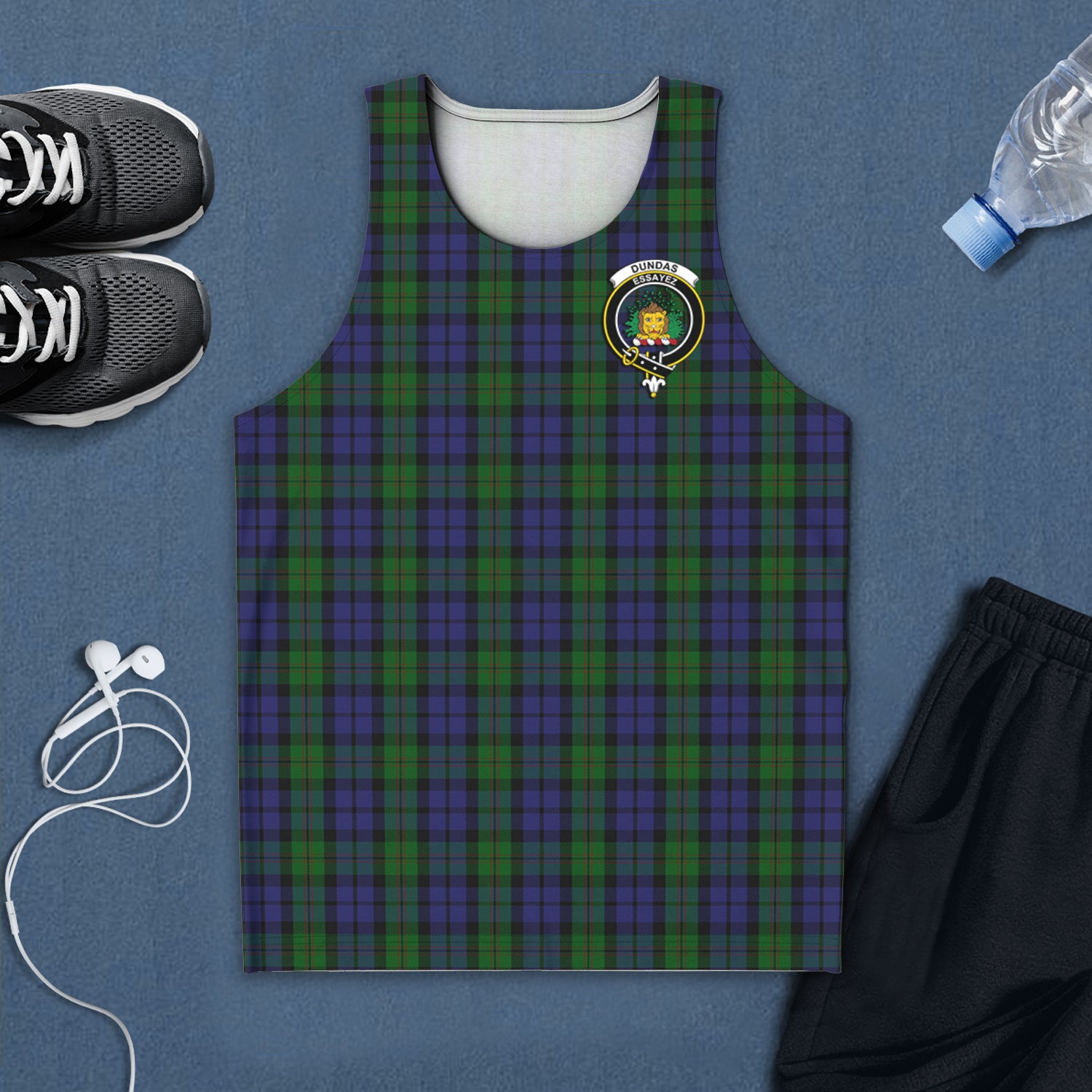 Dundas Tartan Mens Tank Top with Family Crest 5XL - Tartan Vibes Clothing