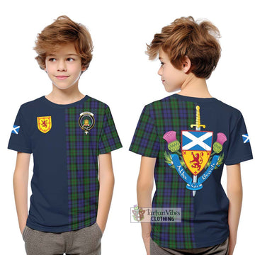 Dundas Tartan Kid T-Shirt Alba with Scottish Lion Royal Arm Half Style Youth XL Size14 - Tartan Vibes Clothing