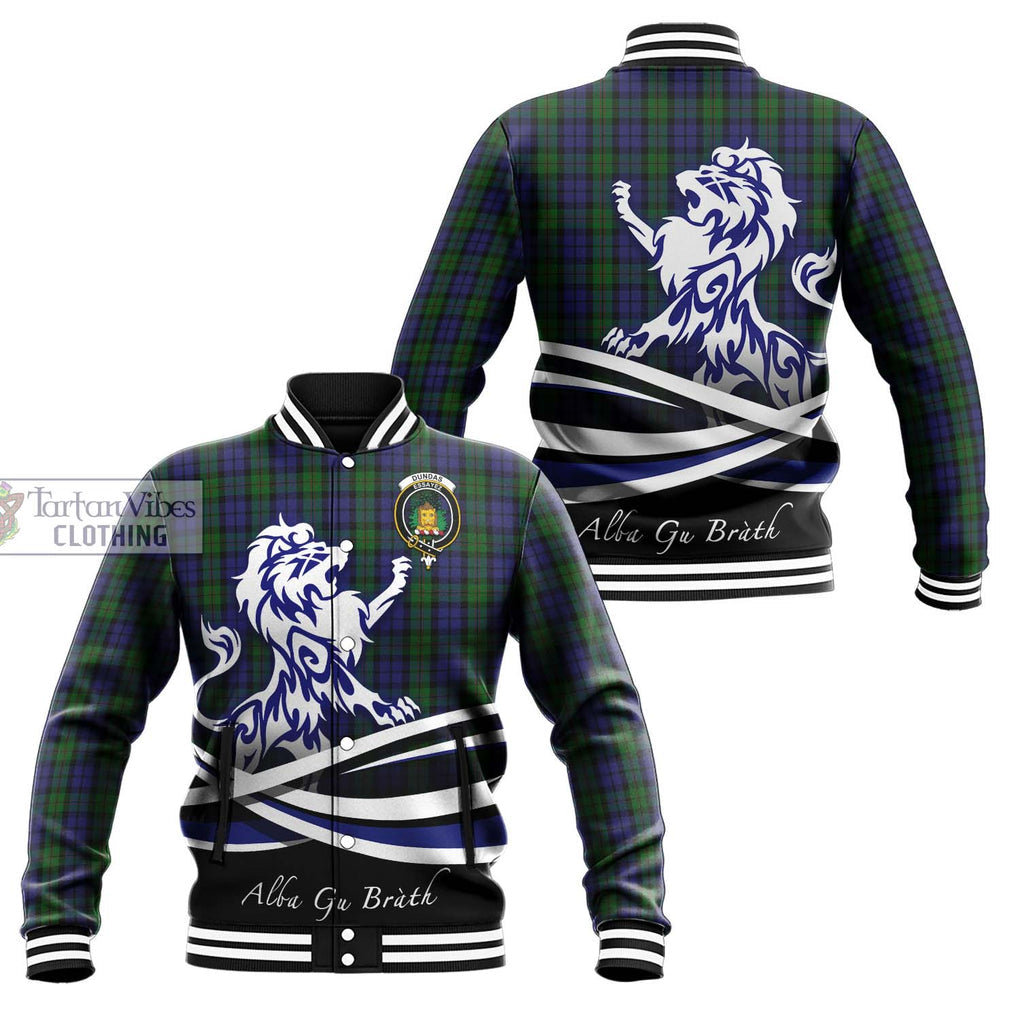 Dundas Tartan Baseball Jacket with Alba Gu Brath Regal Lion Emblem Unisex - Tartan Vibes Clothing
