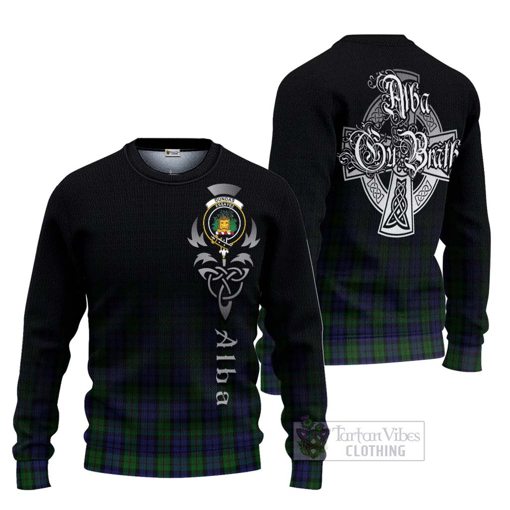 Dundas Tartan Ugly Sweater Featuring Alba Gu Brath Family Crest Celtic Inspired Unisex - Tartan Vibes Clothing
