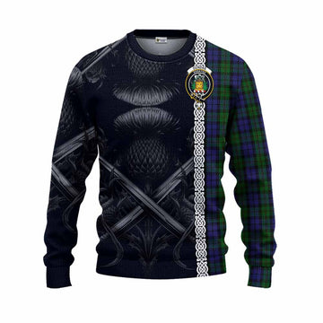Dundas Tartan Knitted Sweater with Family Crest Cross Sword Thistle Celtic Vibes Unisex - Tartan Vibes Clothing