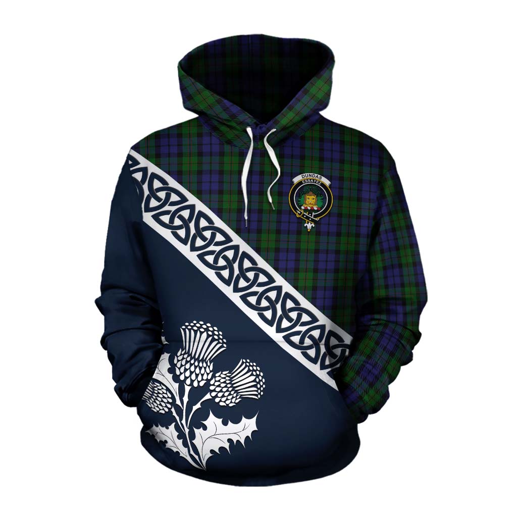 Dundas Tartan Cotton Hoodie Featuring Thistle and Scotland Map Pullover Hoodie XS - Tartan Vibes Clothing