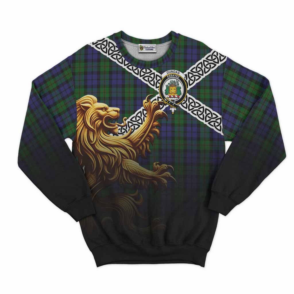 Dundas Crest Tartan Sweatshirt with Golden Lion Emblem Celtic Style Unisex - Tartan Vibes Clothing