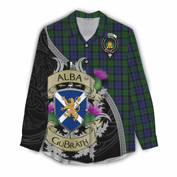 Dundas Tartan Family Crest Women's Casual Shirt Lion Rampant Royal Thistle Shield Celtic Inspired Female - Tartan Vibes Clothing