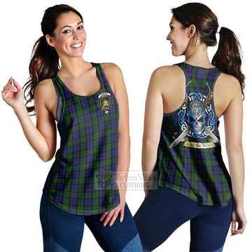 Dundas Tartan Women's Racerback Tanks with Family Crest Celtic Skull Style 4XL - Tartan Vibes Clothing