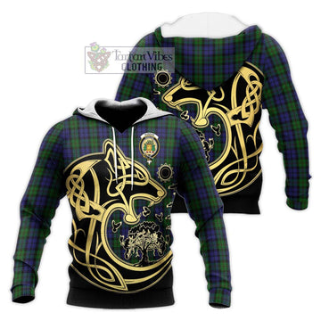 Dundas Tartan Knitted Hoodie with Family Crest Celtic Wolf Style Unisex Knitted Pullover Hoodie - Tartan Vibes Clothing