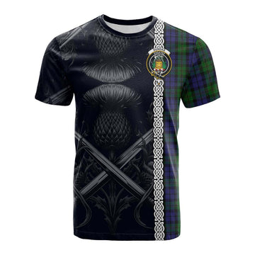 Dundas Tartan Cotton T-shirt with Family Crest Cross Sword Thistle Celtic Vibes