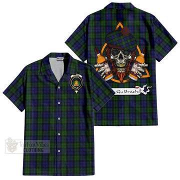 Dundas Tartan Hawaiian Shirt with Family Crest and Bearded Skull Holding Bottles of Whiskey Kid - Tartan Vibes Clothing
