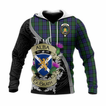 Dundas Tartan Family Crest Knitted Hoodie Lion Rampant Royal Thistle Shield Celtic Inspired Unisex Knitted Pullover Hoodie - Tartan Vibes Clothing