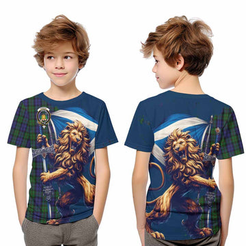 Dundas Tartan Family Crest Kid T-Shirt with Scottish Majestic Lion Youth XL Size14 - Tartan Vibes Clothing