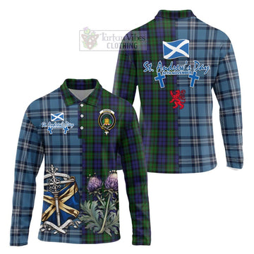 Dundas Tartan Long Sleeve Polo Shirt Happy St. Andrew's Day Half Tartan Style Unisex - Tartan Vibes Clothing
