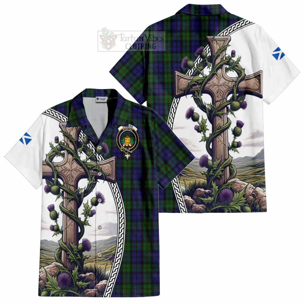 Dundas Tartan Hawaiian Shirt with Family Crest and St. Andrew's Cross Accented by Thistle Vines Kid - Tartan Vibes Clothing