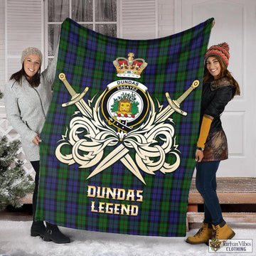 Dundas Tartan Blanket with Clan Crest and the Golden Sword of Courageous Legacy X-Large 59 x 79 inches 150 x 200 cm - Tartan Vibes Clothing