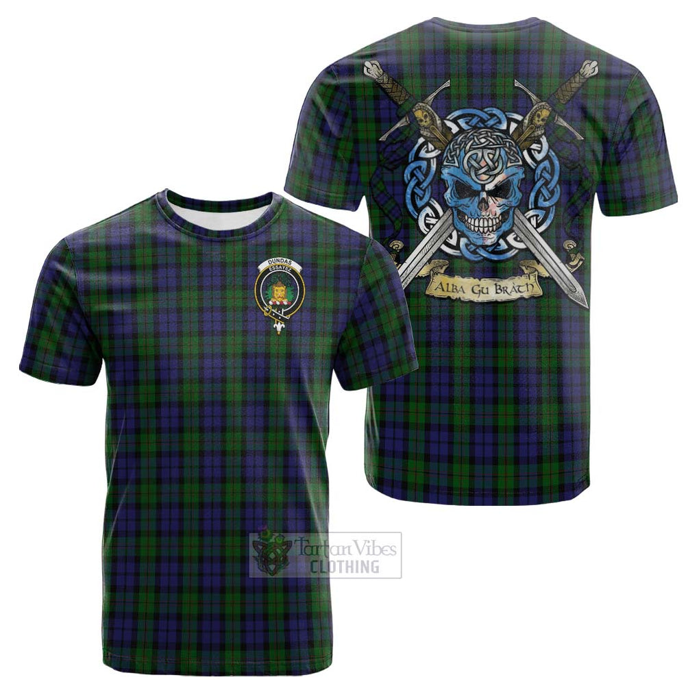 Dundas Tartan Cotton T-shirt with Family Crest Celtic Skull Style Kid's Shirt - Tartan Vibes Clothing