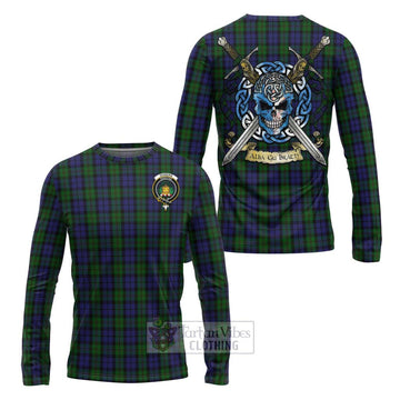 Dundas Tartan Long Sleeve T-Shirt with Family Crest Celtic Skull Style Unisex - Tartan Vibes Clothing