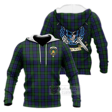 Dundas Tartan Knitted Hoodie with Family Crest Celtic Skull Style Unisex Knitted Pullover Hoodie - Tartan Vibes Clothing