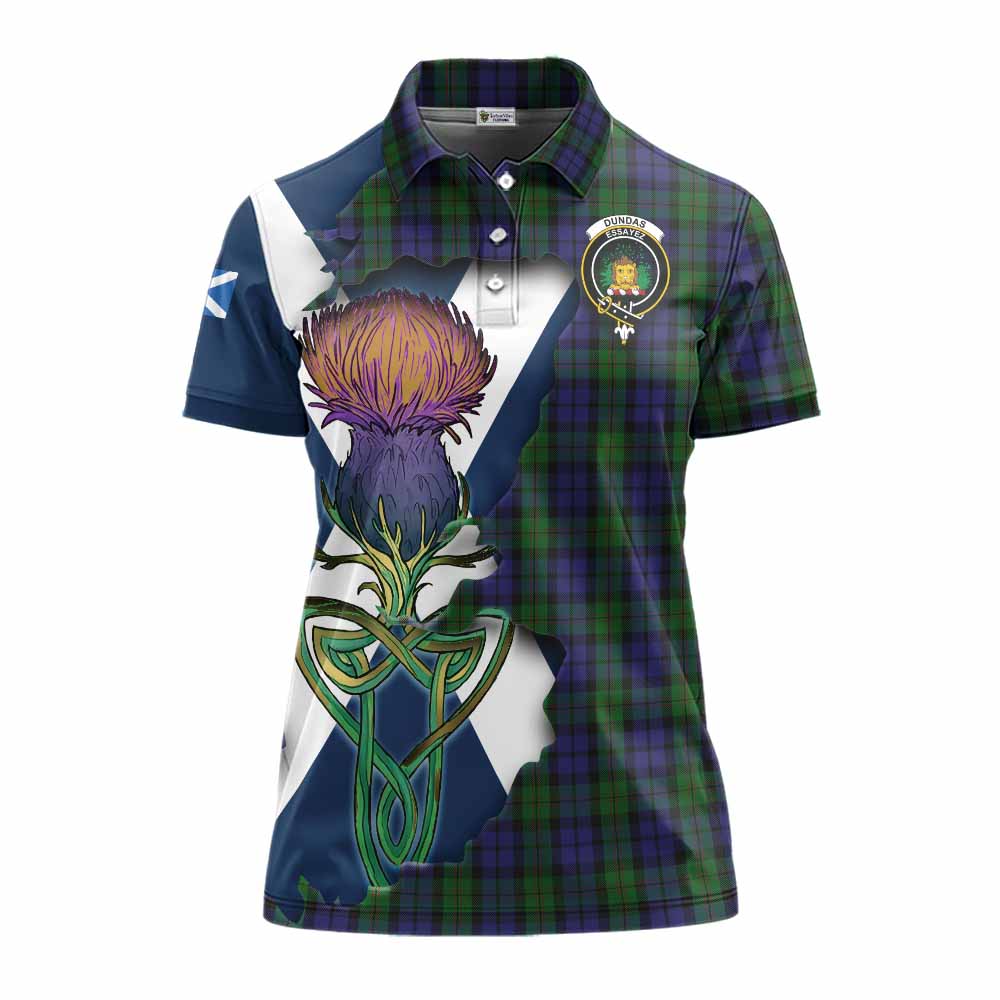 Dundas Tartan Family Crest Women's Polo Shirt Scottish Thistle Celtic Inspired Women - Tartan Vibes Clothing