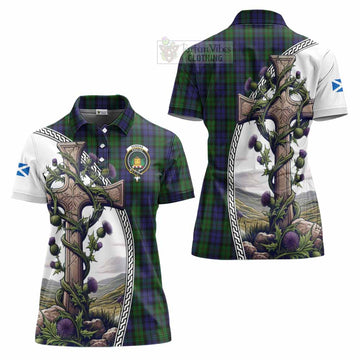 Tartan Vibes Clothing Dundas Tartan Women's Polo Shirt with Family Crest and St. Andrew's Cross Accented by Thistle Vines