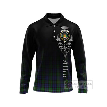 Dundas Tartan Long Sleeve Polo Shirt Featuring Alba Gu Brath Family Crest Celtic Inspired Unisex - Tartan Vibes Clothing